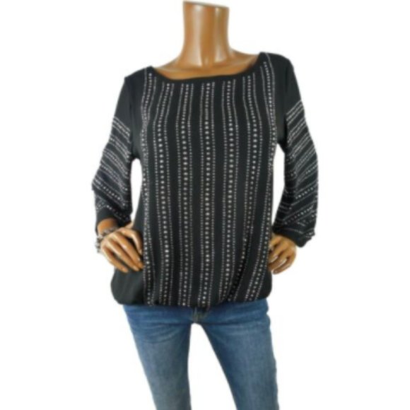 Alfani Tops - ALFANI Top M/10 Party Blouse Black with Silver Studs Bubble Hem 3/4 Flared Slvs
